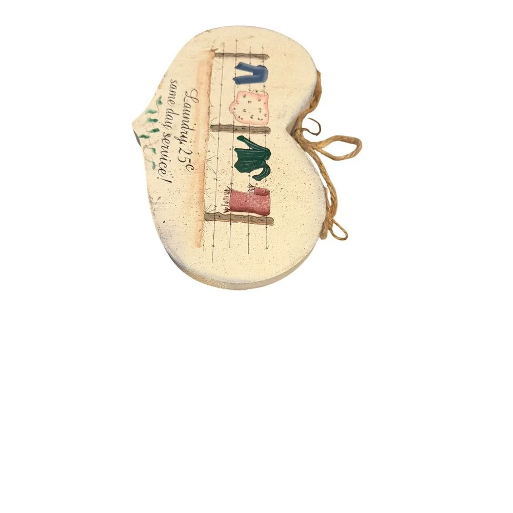 Vintage Wooden Heart Laundry Sign Plaque Hand Painted Country Decor Wall Hanging